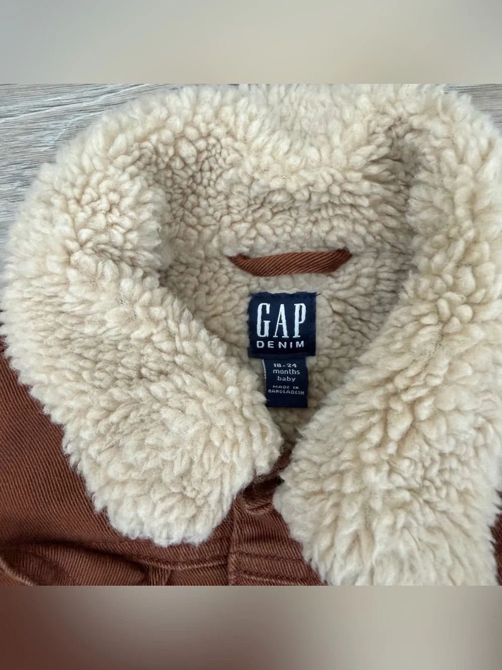 GAP Baby Boy Sherpa-Lined Brown Denim Jacket Size 18-24 months